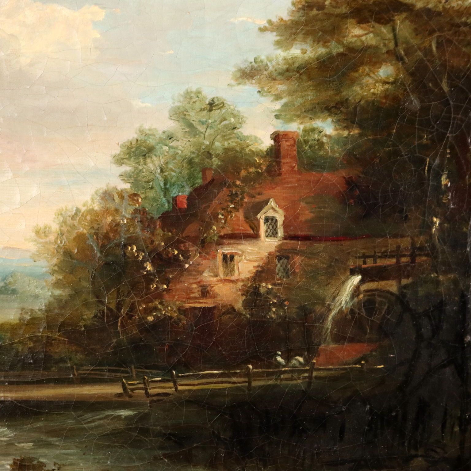 Antique Painting Landscape With Mill Oil On Canvas XIX Century photo Art