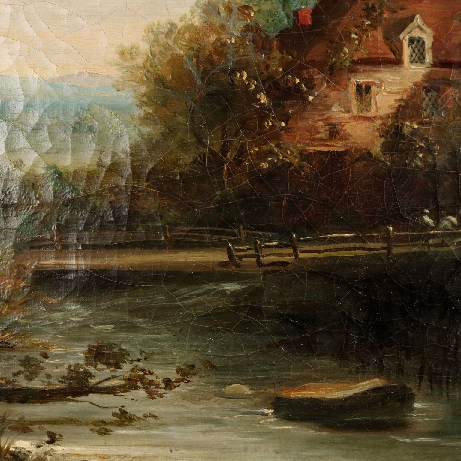 Antique Painting Landscape With Mill Oil On Canvas XIX Century photo vinterior