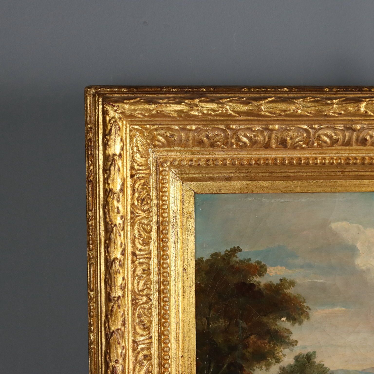 Antique Painting Landscape With Mill Oil On Canvas XIX Century photo vintage