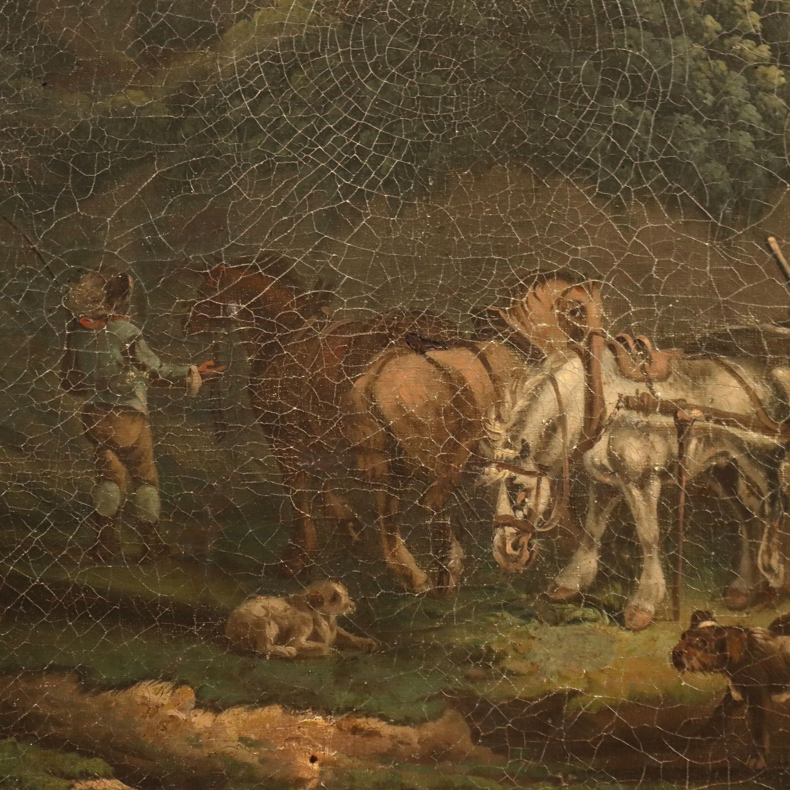 Tableau d'époque, paysage aux paysans, huile sur toile, Europe, XIXe siècle photo Art