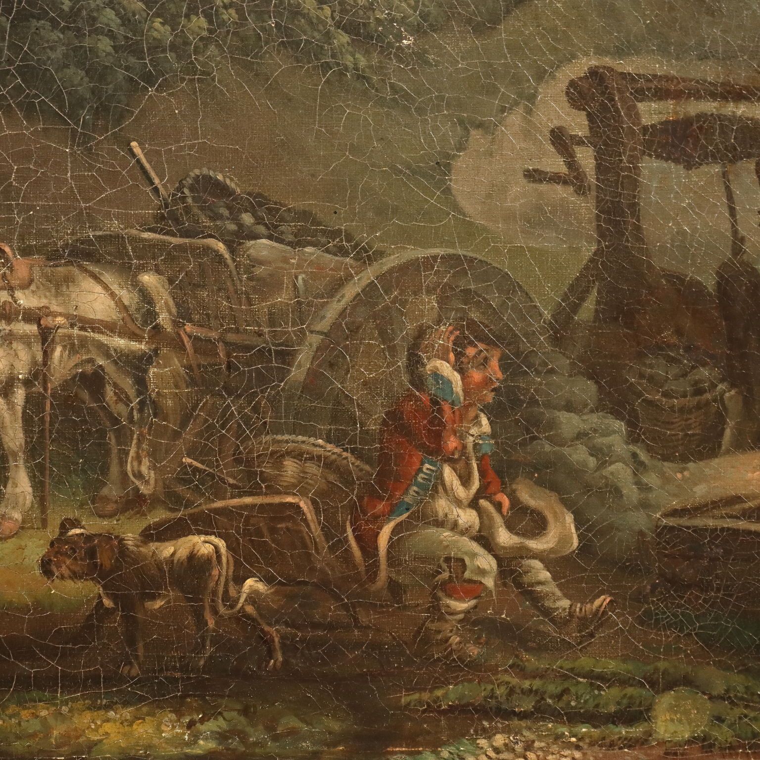Antique Painting Landscape With Farmers Oil On Canvas Europe '800 photo 1180.0