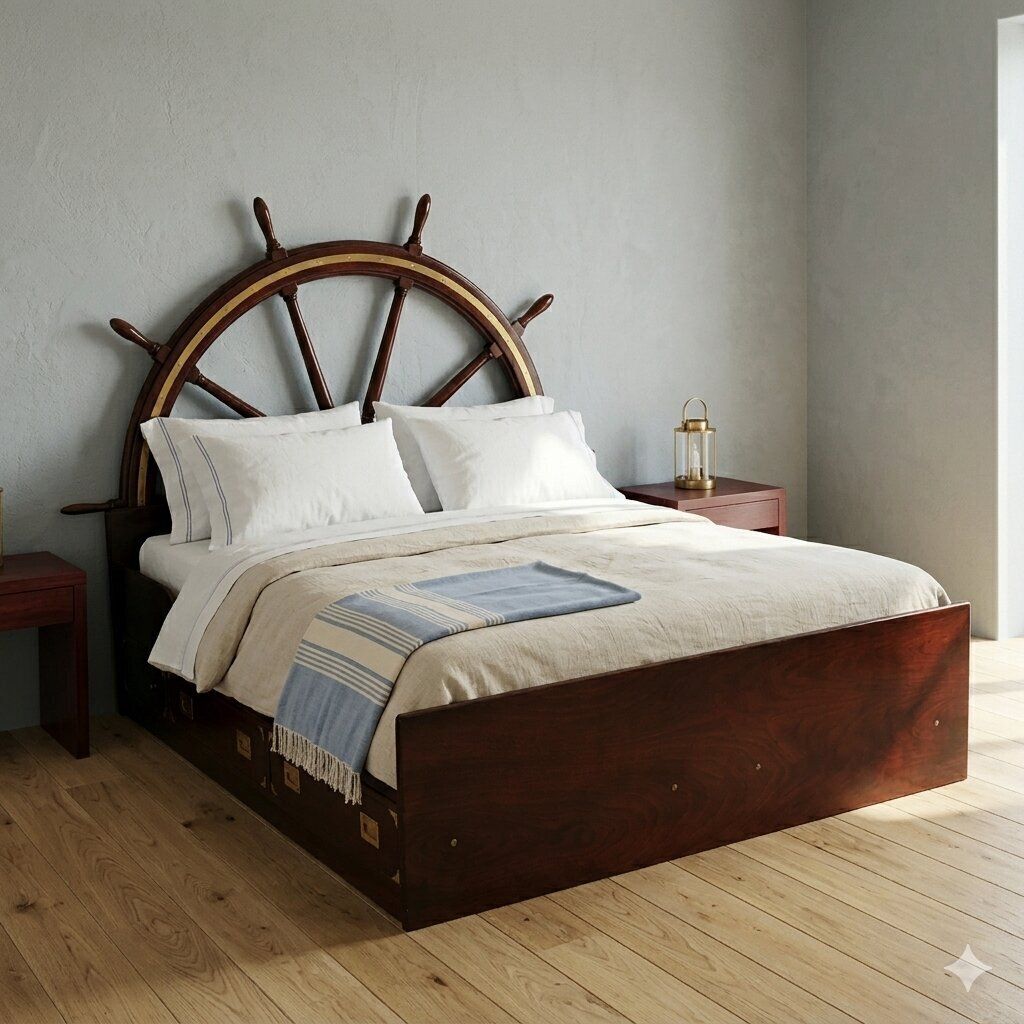 Antique Double Bed Navy Style Mahogany Veneer XX Century photo furniture