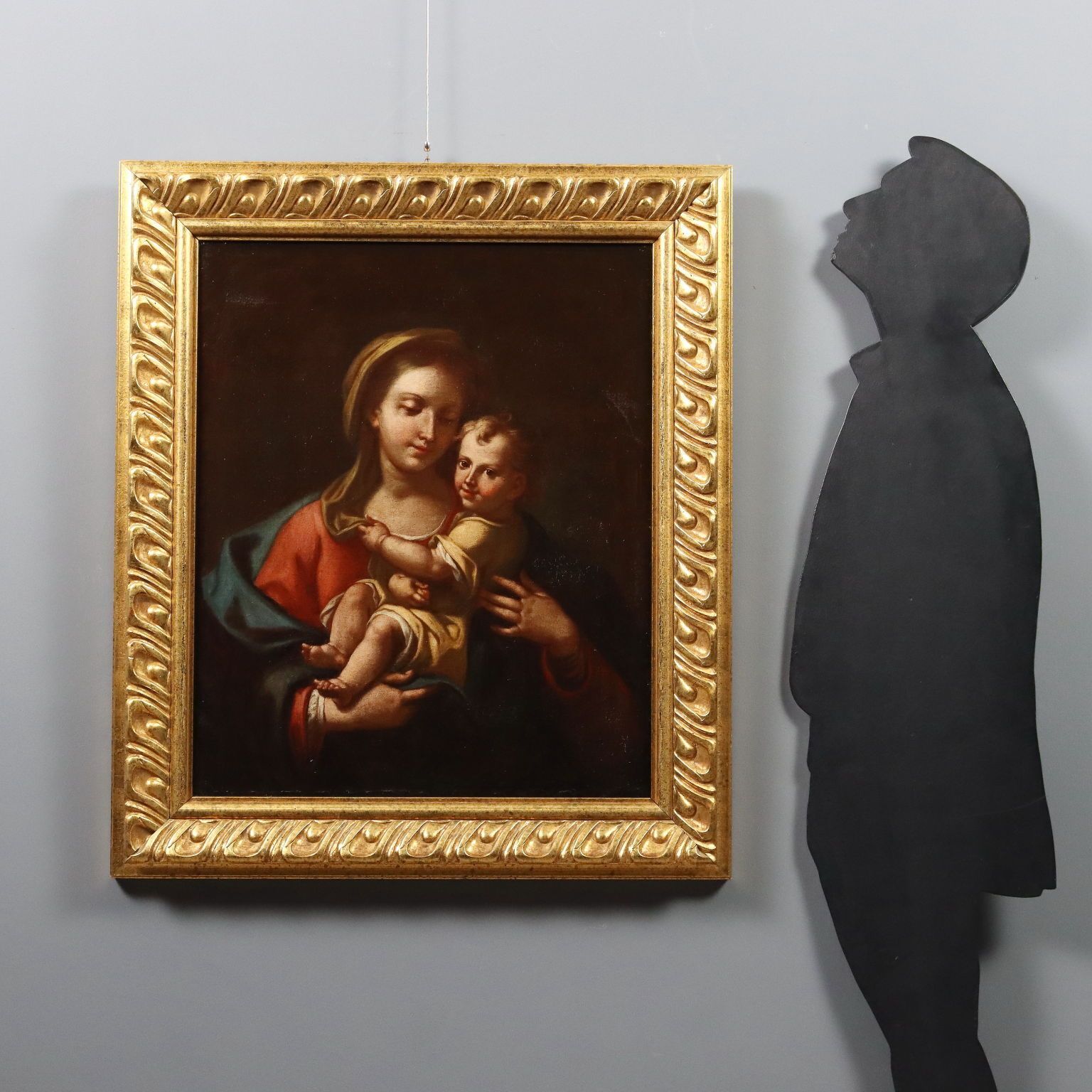 Antique Painting Virgin Mary With Child Oil On Canvas XVII Century photo furniture