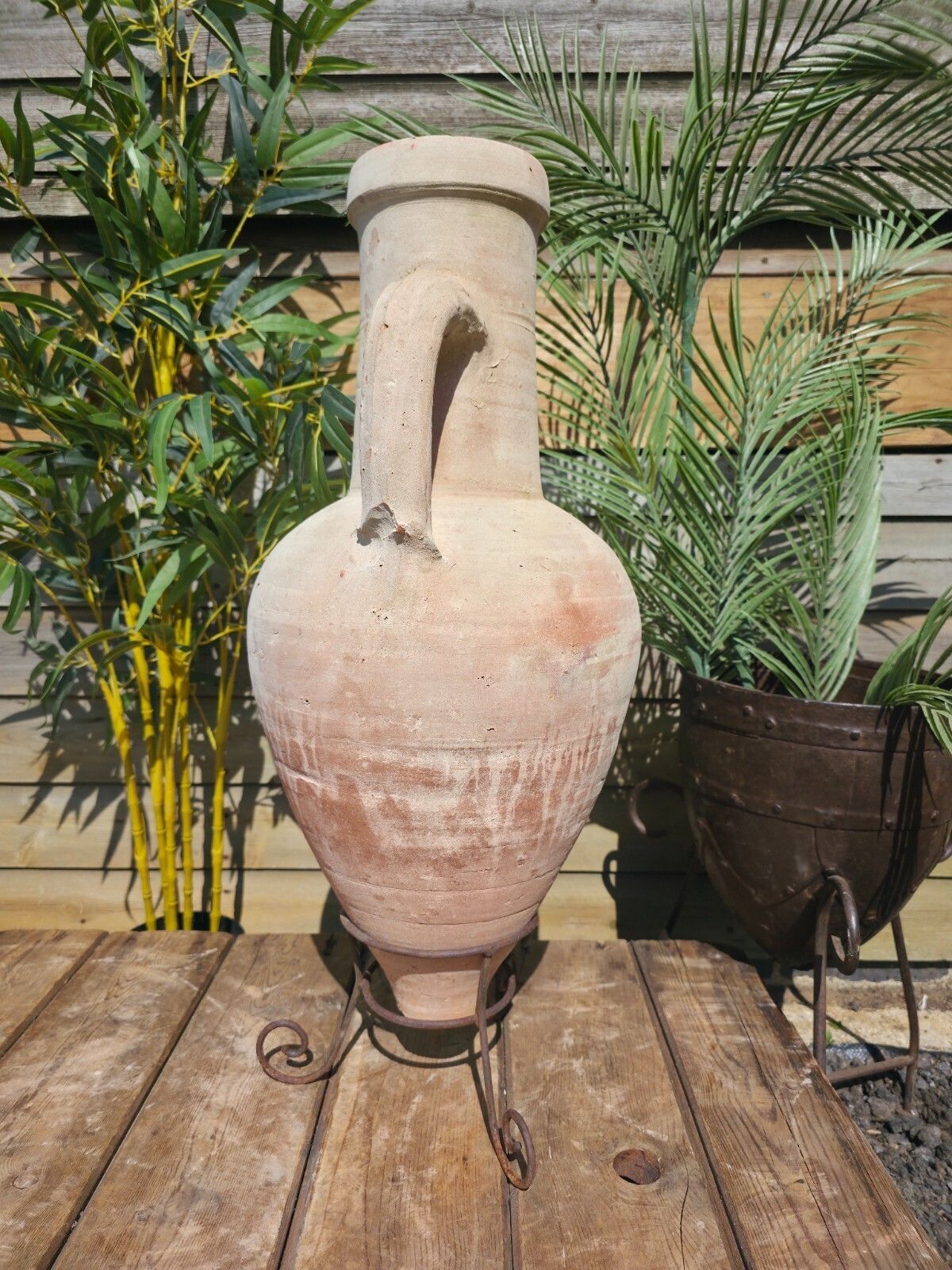 Large Rustic Mediterranean Terracotta Greek Roman Amphora Urn On Stand photo Home Decor
