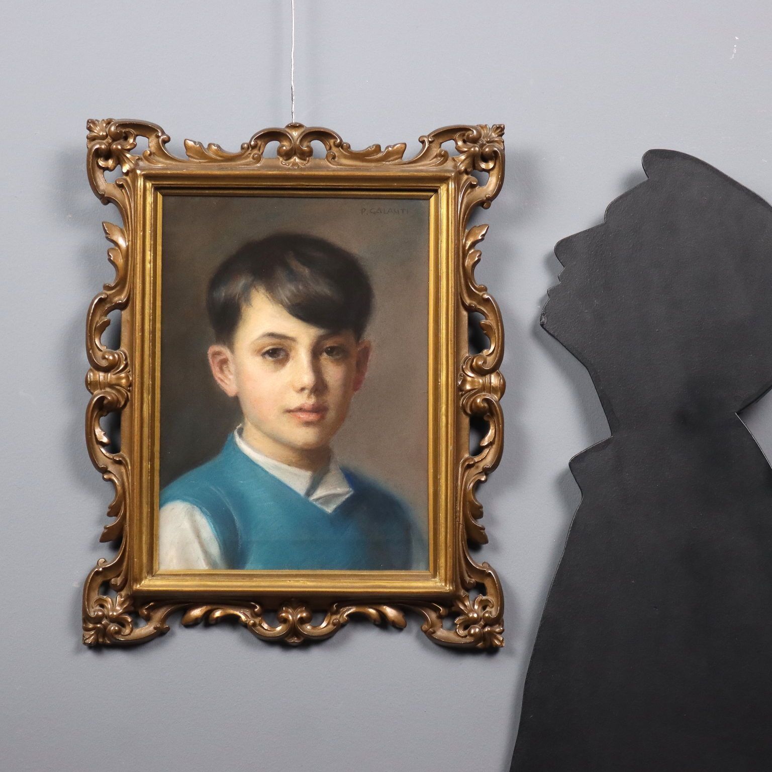 Modern Painting Signed Piero Galanti Portrait Of A Boy '900 photo furniture