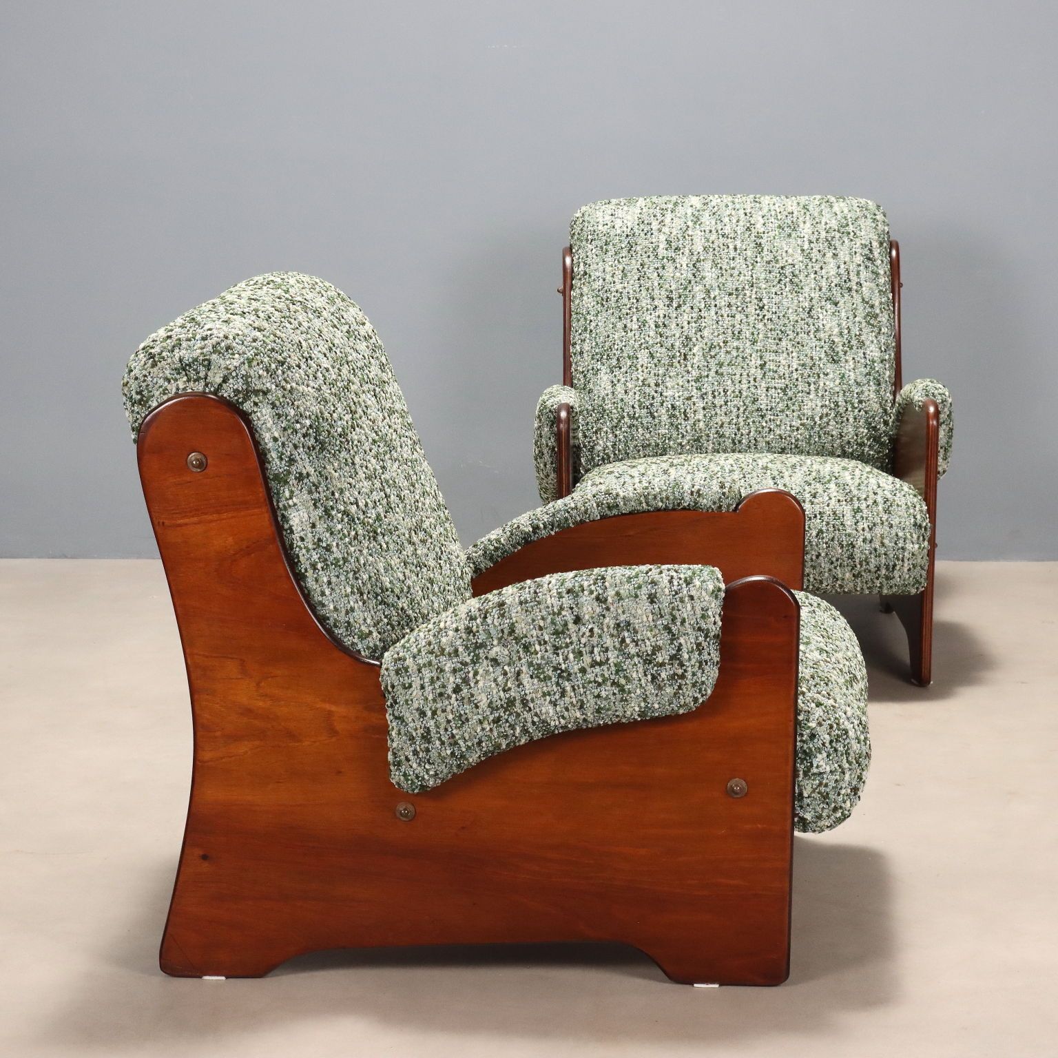 Fauteuils vintage en bois et tissu, design italien, années 1960 photo Mobilier