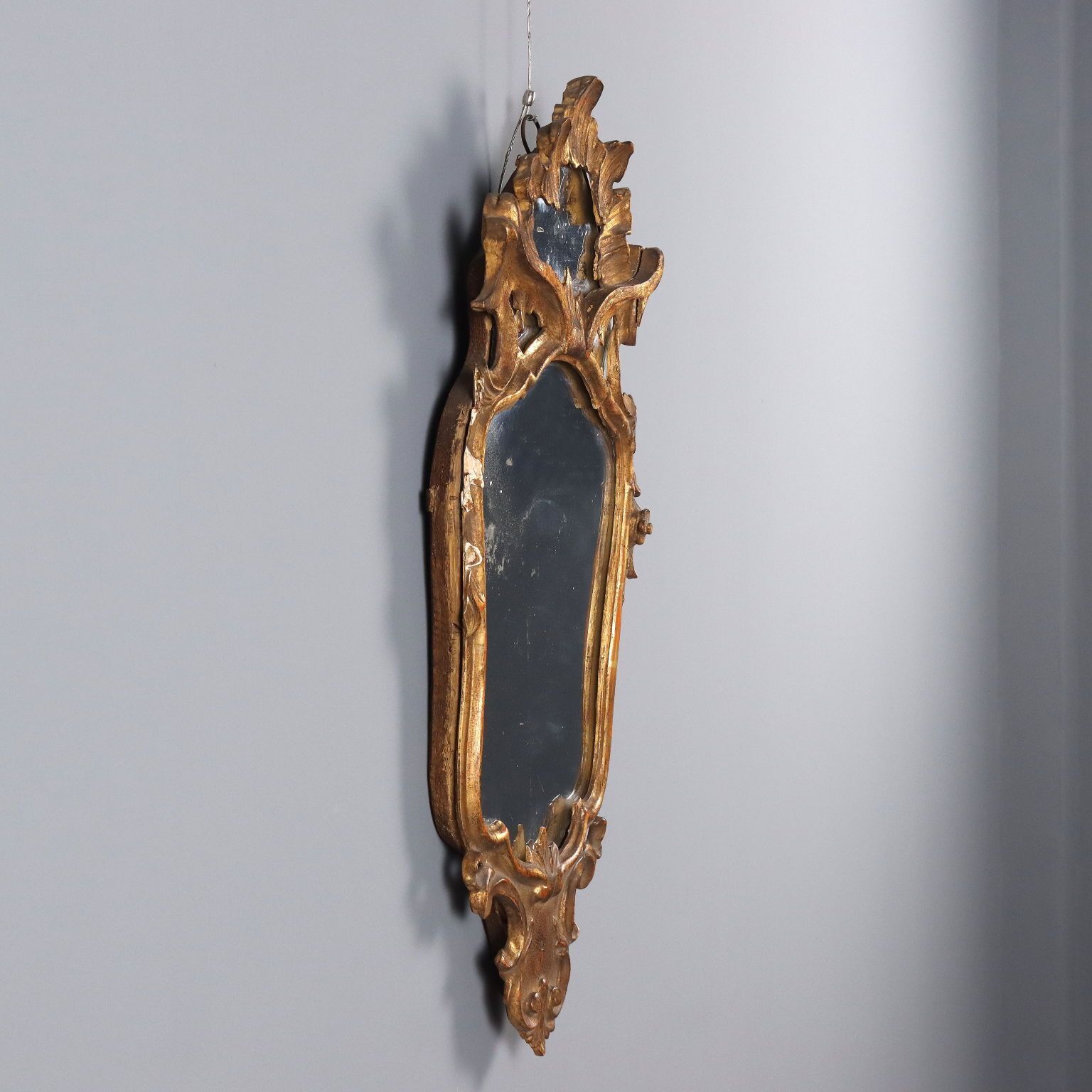 Mirror Baroque Carved Gilded Wood Italy XVIII Century photo vintage
