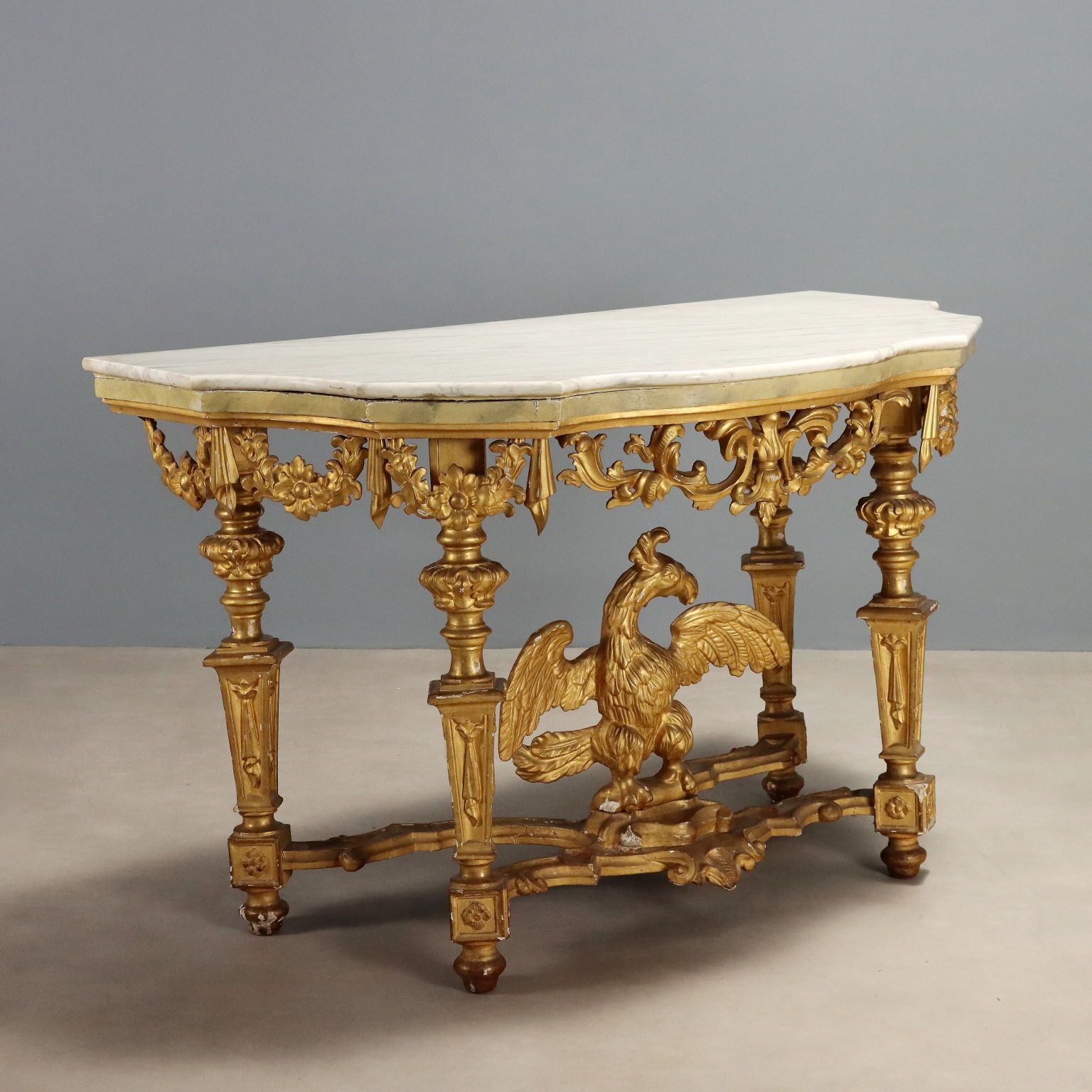 Antique Eclectic Console Carved Gilded Wood Italy XIX Century
