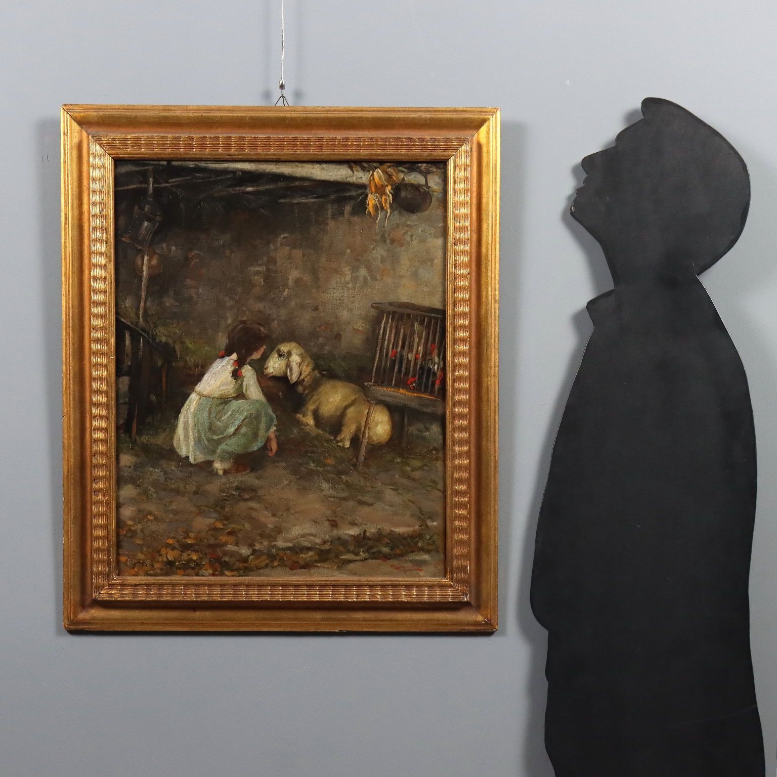 Peinture moderne signée Cesare Laurenti, La Petite Fille et les Moutons photo furniture