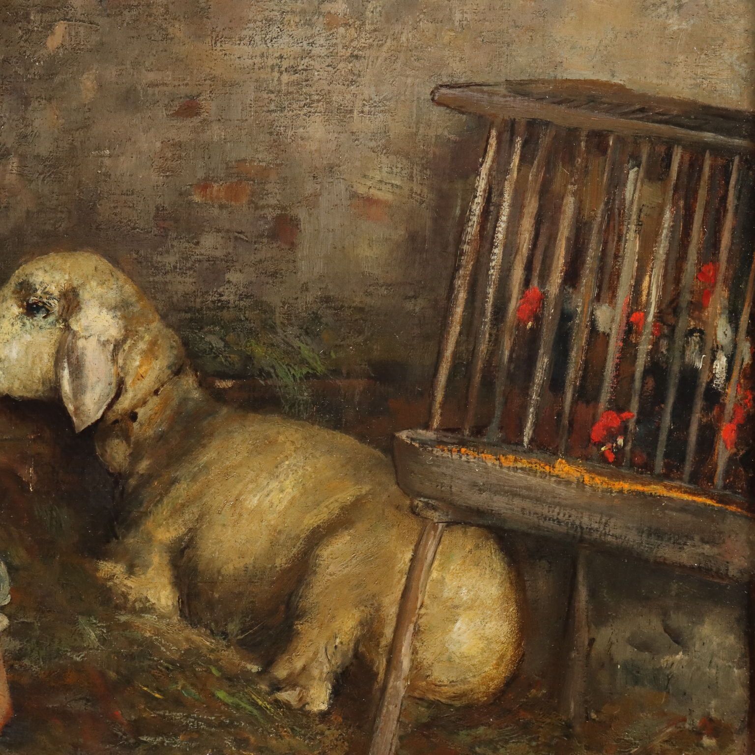 Peinture moderne signée Cesare Laurenti, La Petite Fille et les Moutons photo 1990.0