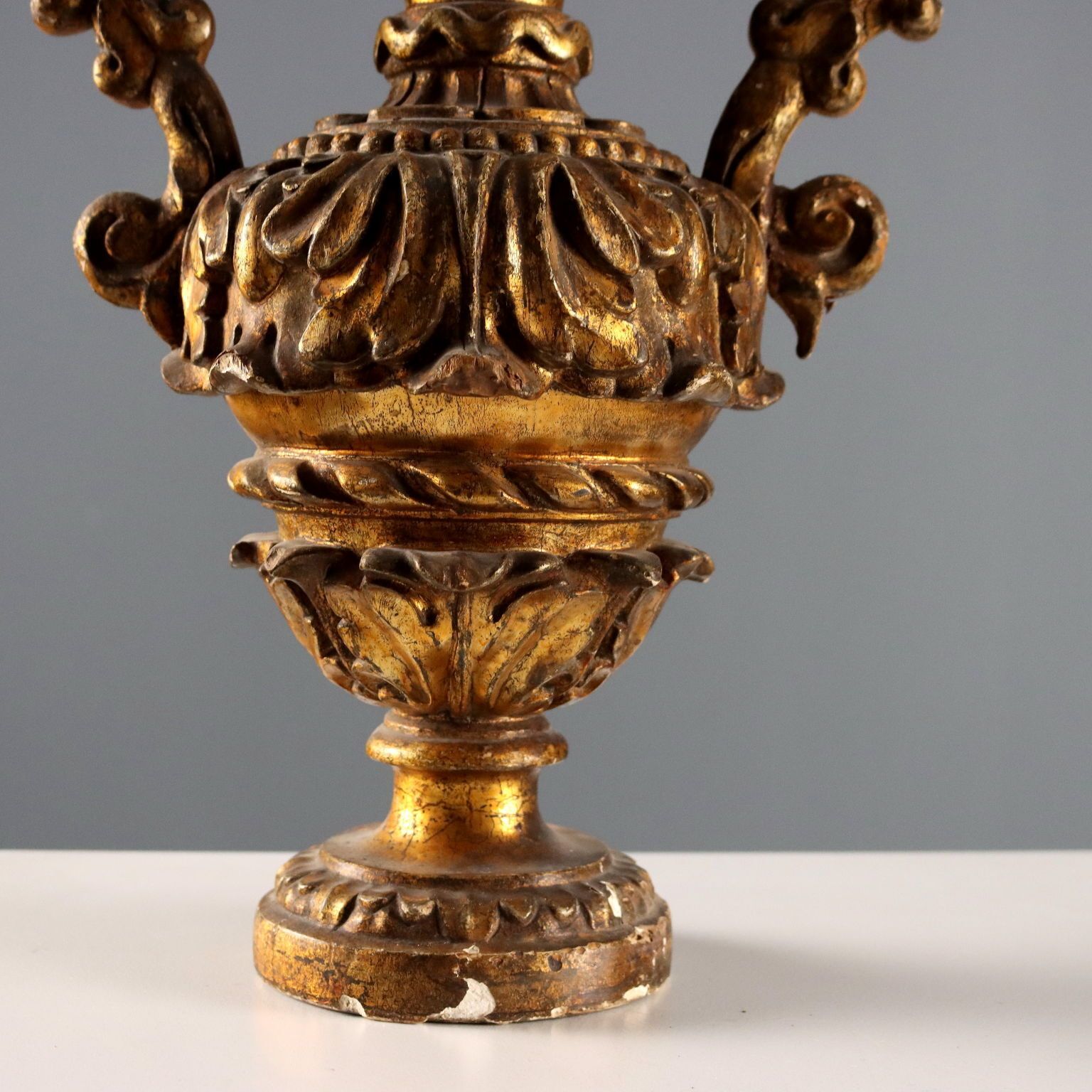 Antique Baroque Vase Carved Gilded Wood Italy XVIII Century photo 980.0