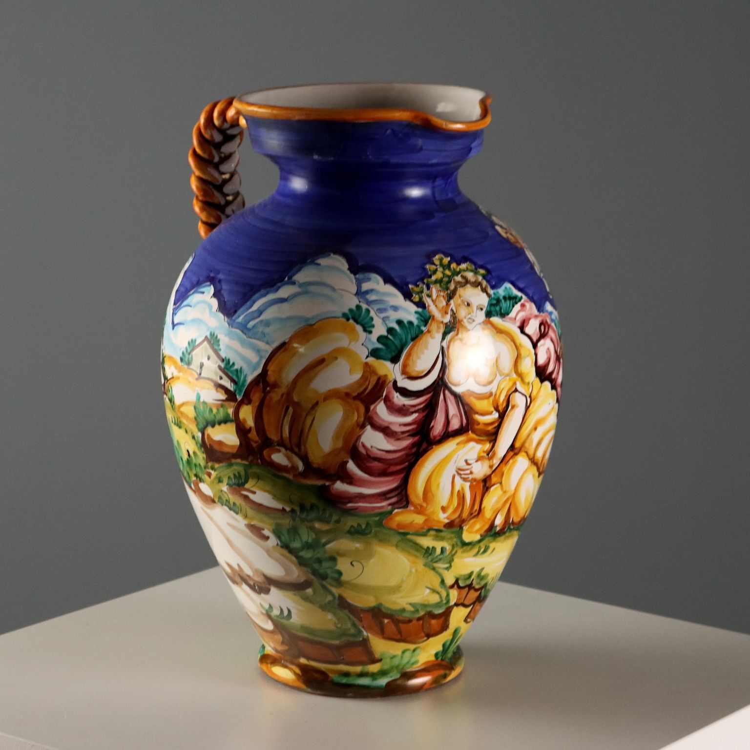 Antique Majolica Amphora Taccini Manufacture Italy XX Century