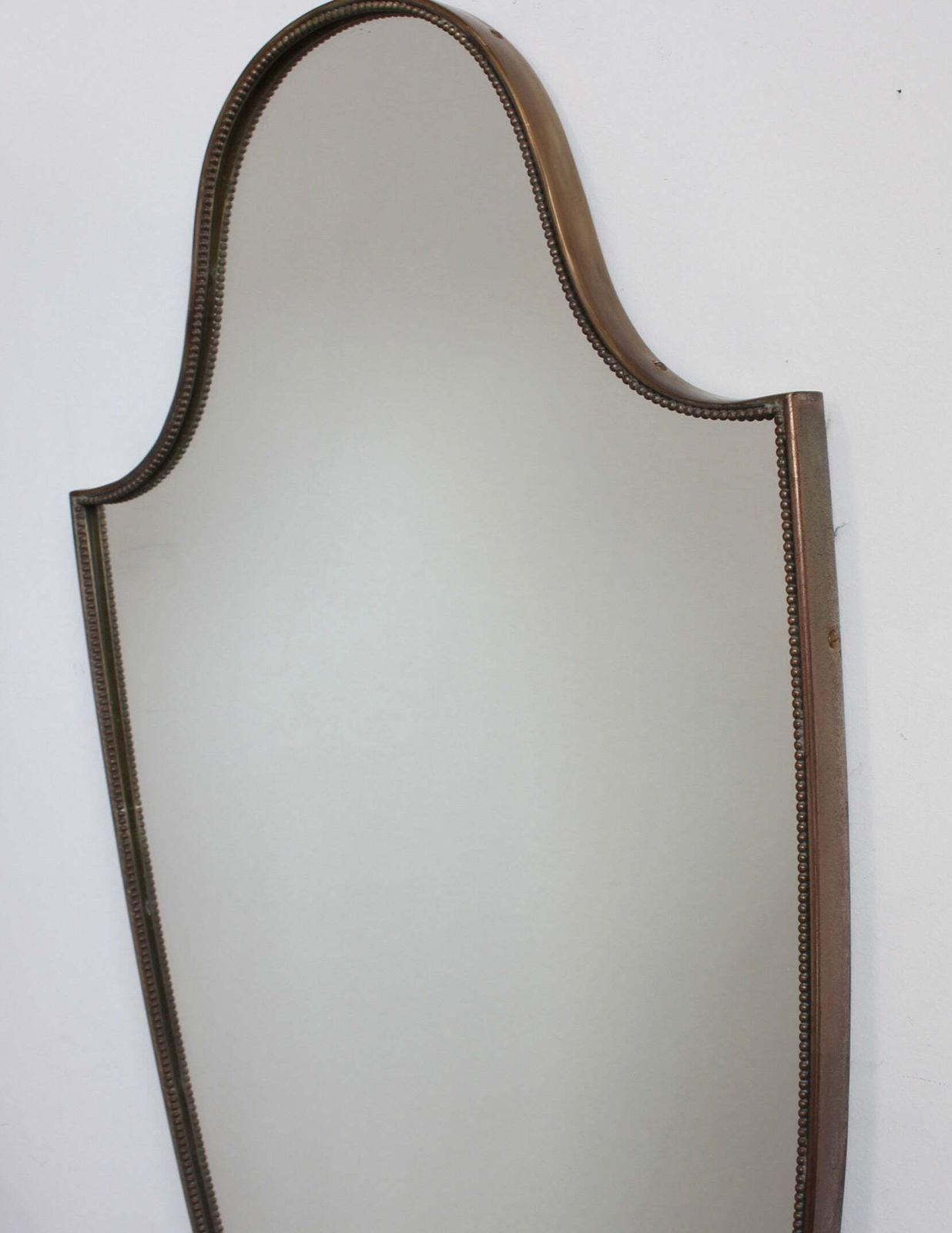Mid Century Italian Wall Mirror With Brass Frame And Beading (Circa 1960s) photo vintage