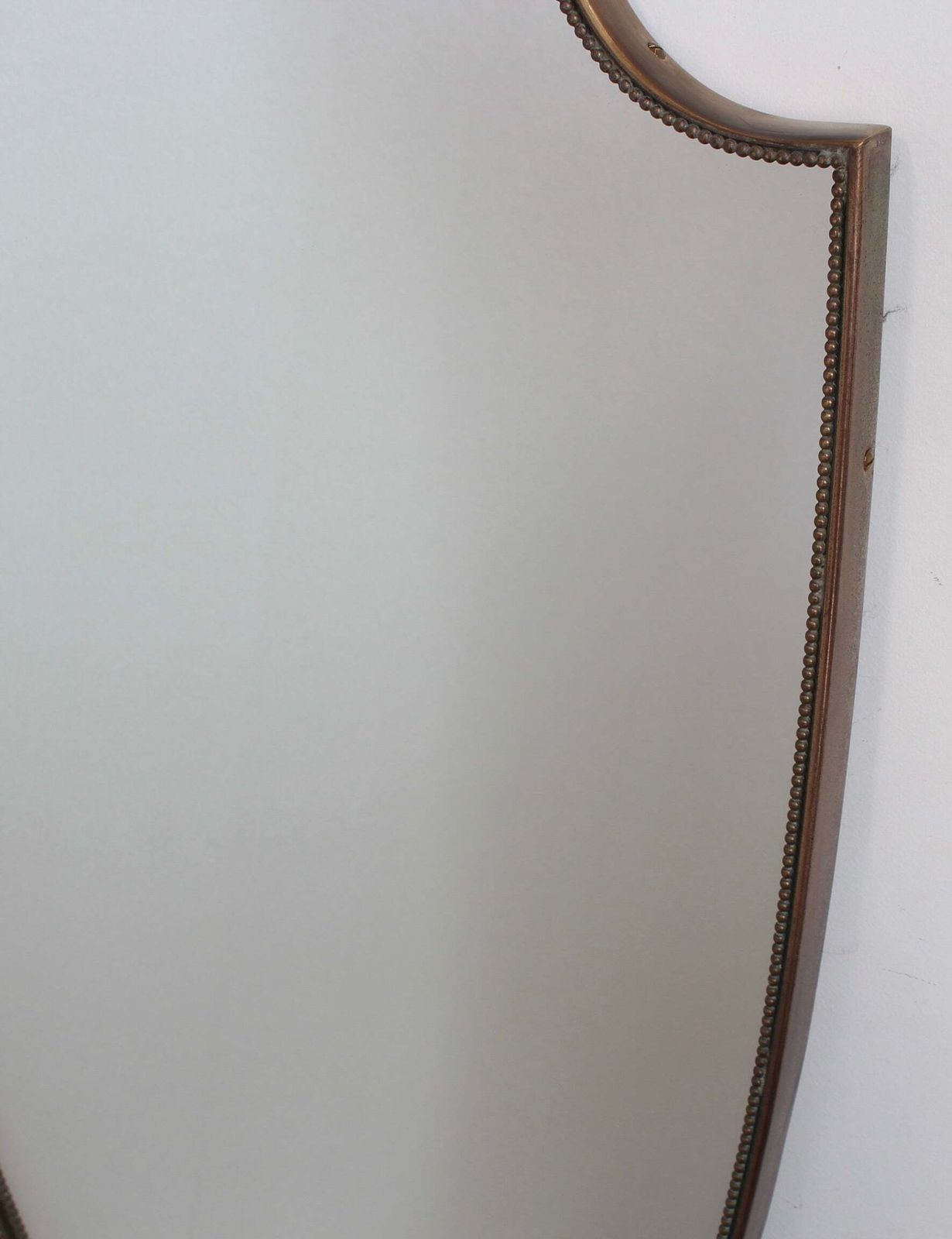 photo for sale Mid Century Italian Wall Mirror With Brass Frame And Beading (Circa 1960s)