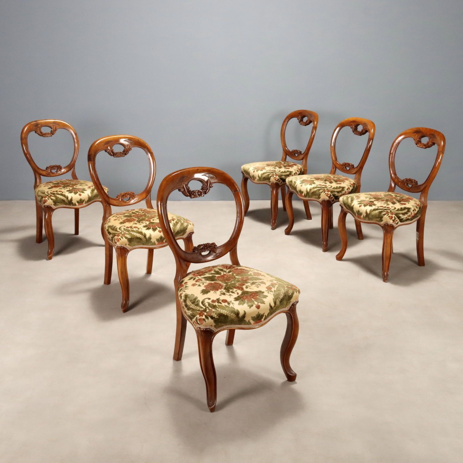 Antique Chairs Louis Philippe Walnut Carvings Italy XIX Century