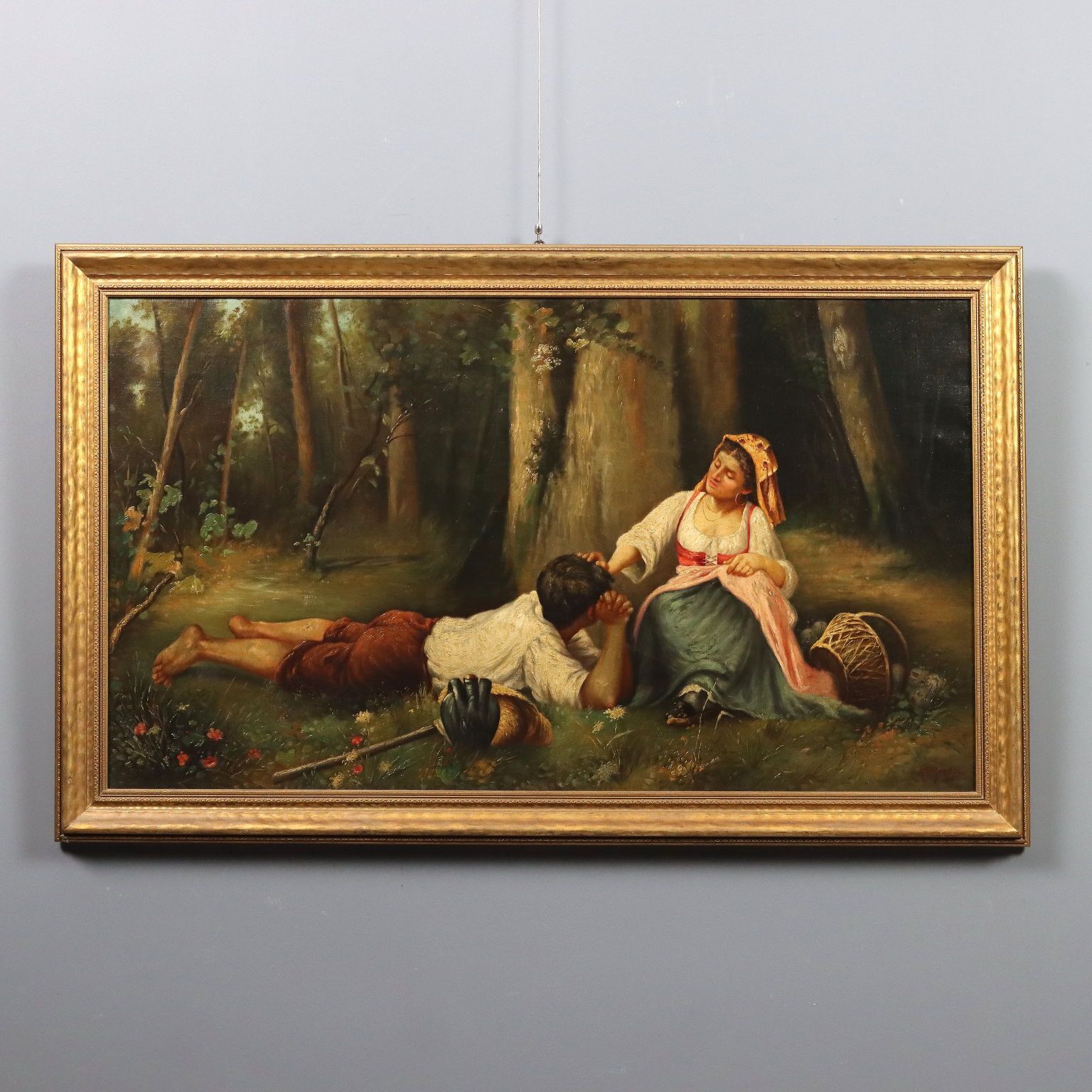 Antique Painting Rest On The Meadow Oil On Canvas XX Century