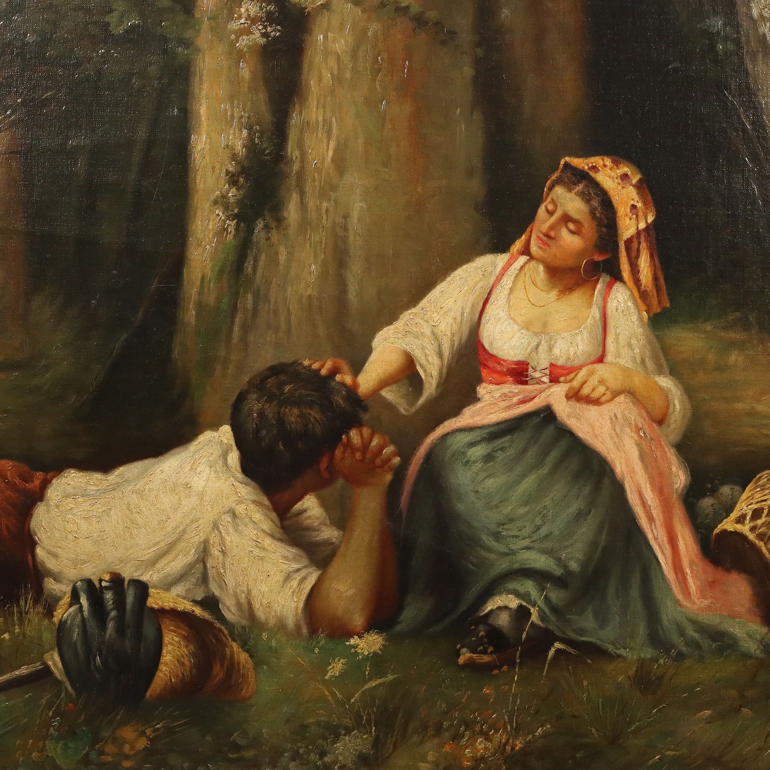 Antique Painting Rest On The Meadow Oil On Canvas XX Century photo for sale