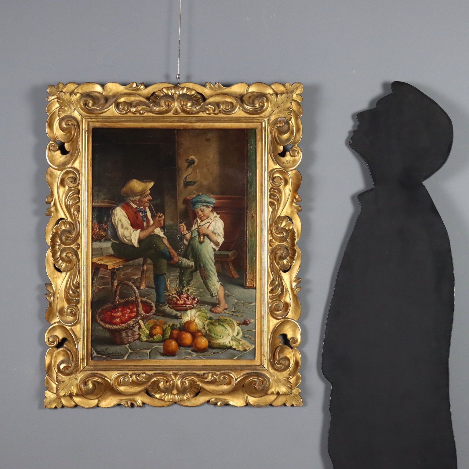 Antique Painting Signed A. Dumini Preparing For The Market XIX Century photo furniture