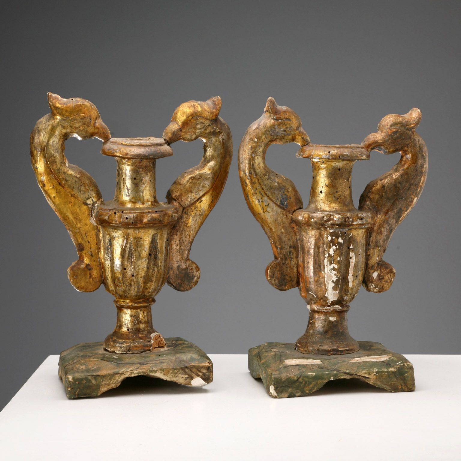 Antique Vases Gilded Wood Lacquered Italy XIX Century photo for sale