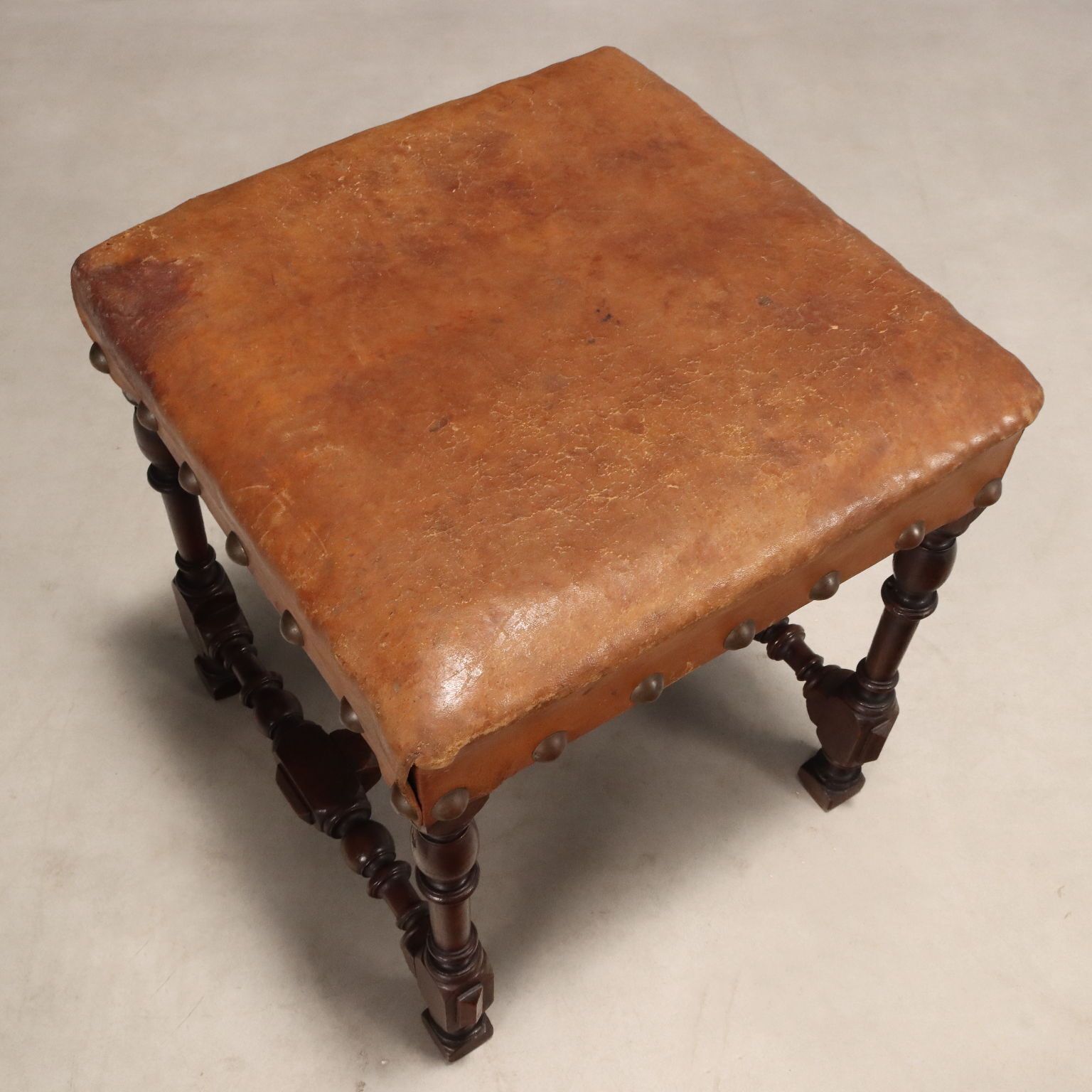 Stools Neo Baroque Walnut Leather Italy XIX Century photo buy