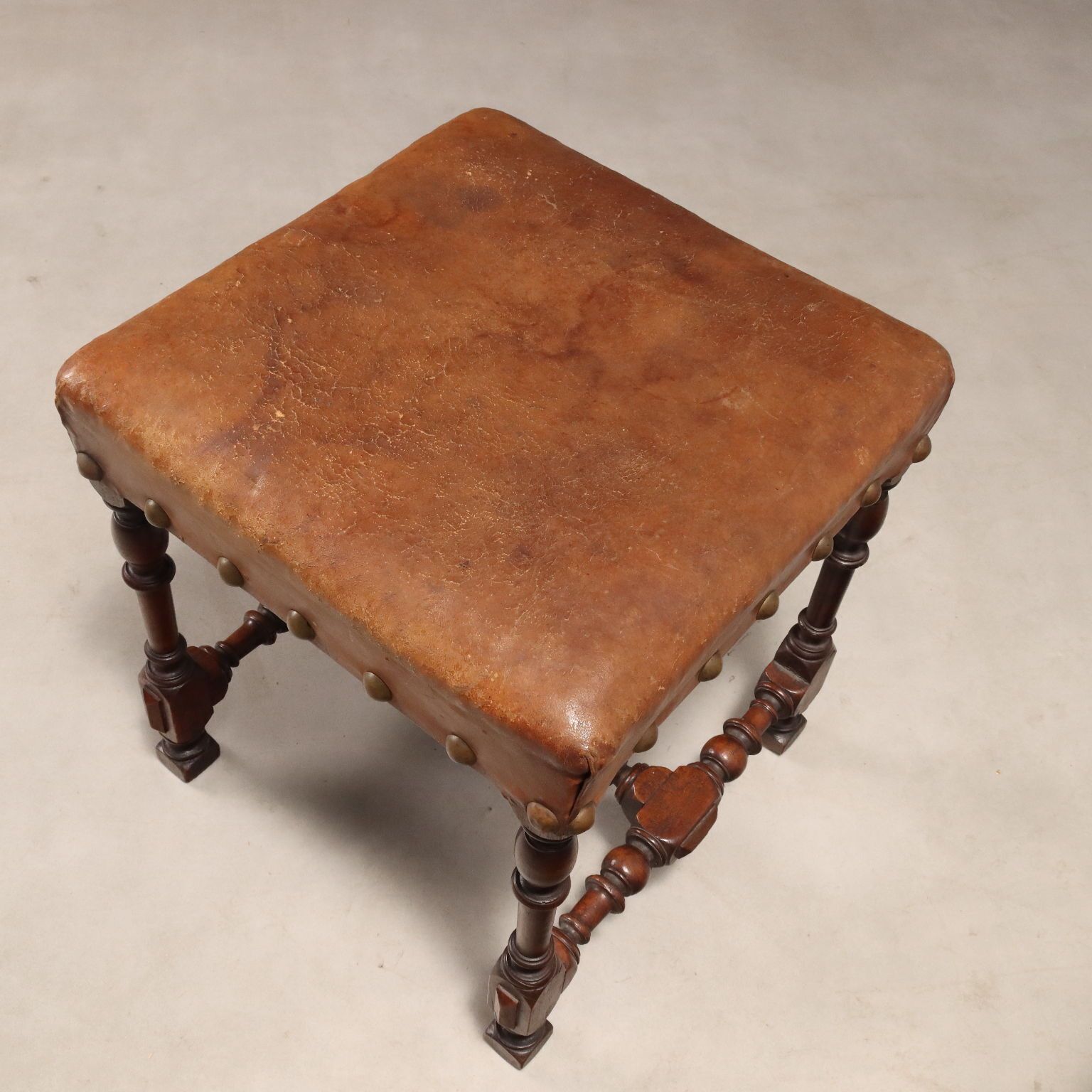 Stools Neo Baroque Walnut Leather Italy XIX Century photo vintage