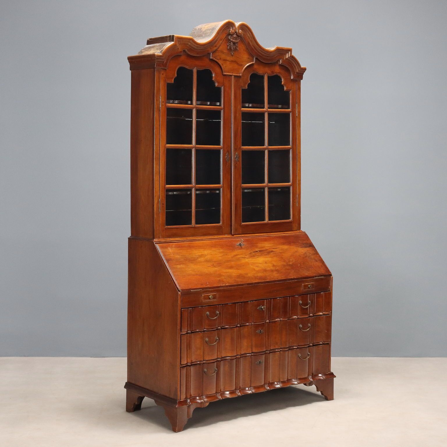 Antique Trumeau Walnut Leafy Carvings Italy XX Century