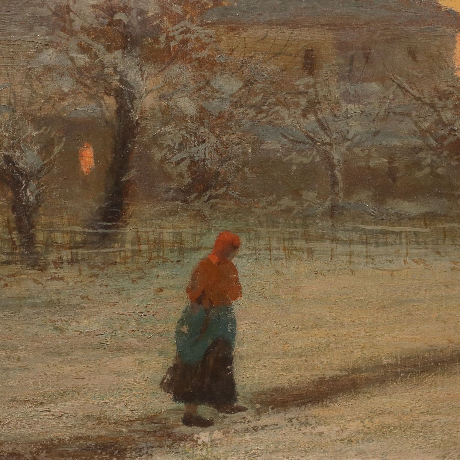 Peinture moderne signée Ugo Gheduzzi, vue de village, XXe siècle photo Art