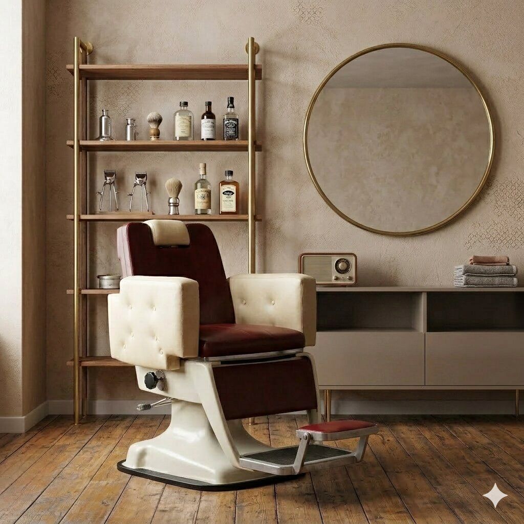 Fauteuil de barbier vintage en métal émaillé et similicuir, années 1960 photo furniture