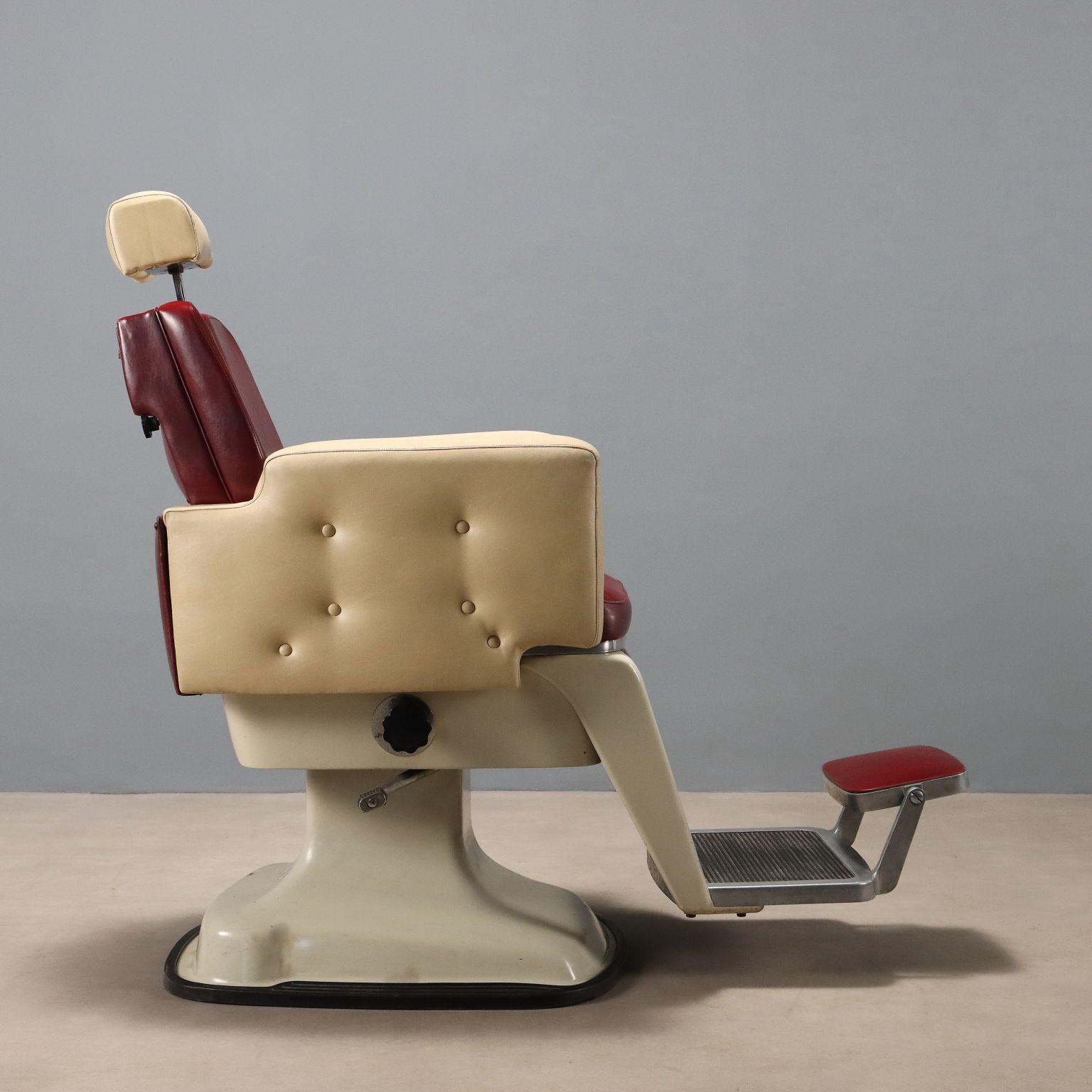 Vintage Barber's Chair Enamelled Metal Leatherette Design 1960s photo 890.0