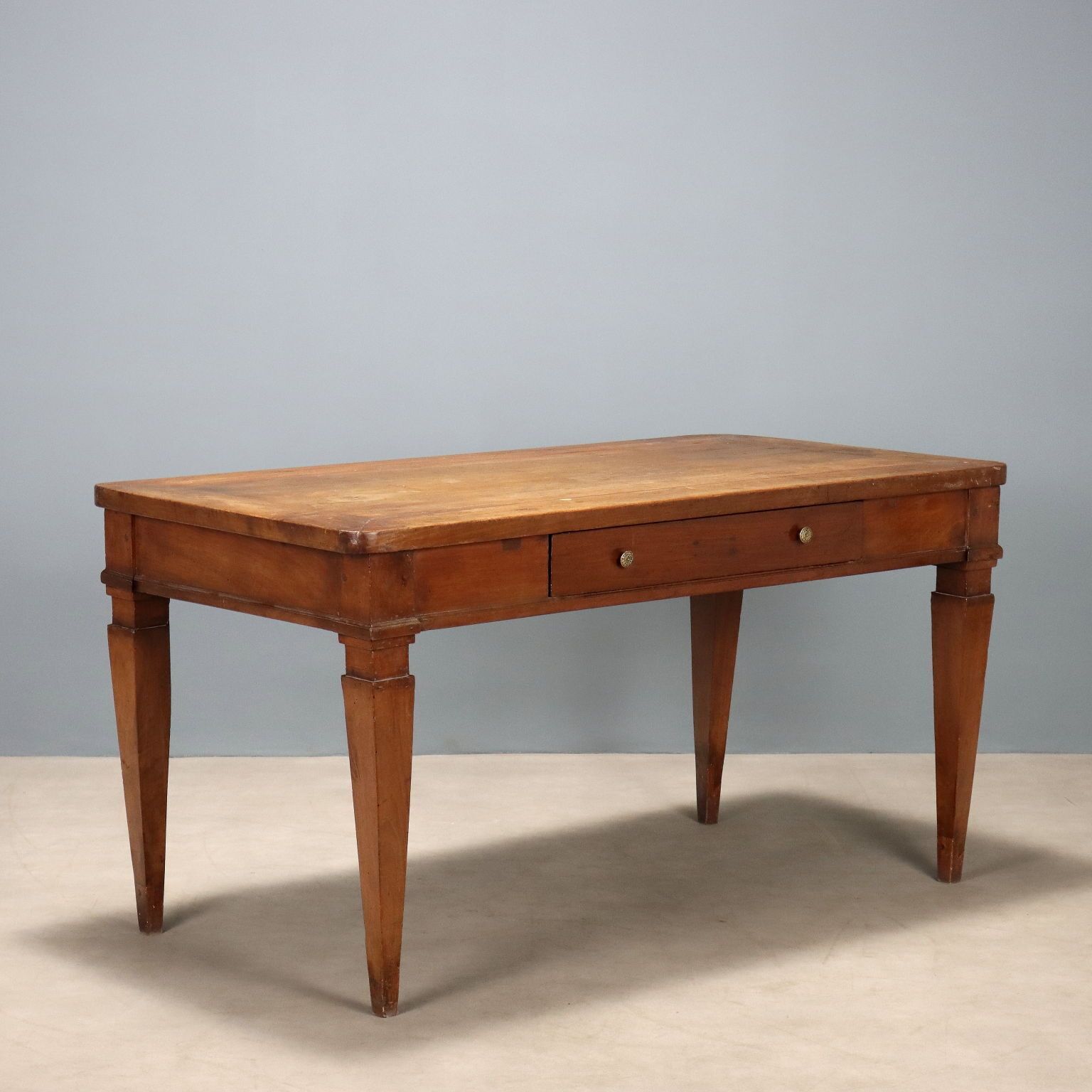 Antique Directoire Table Walnut Drawer Italy XVIII Xixi Century
