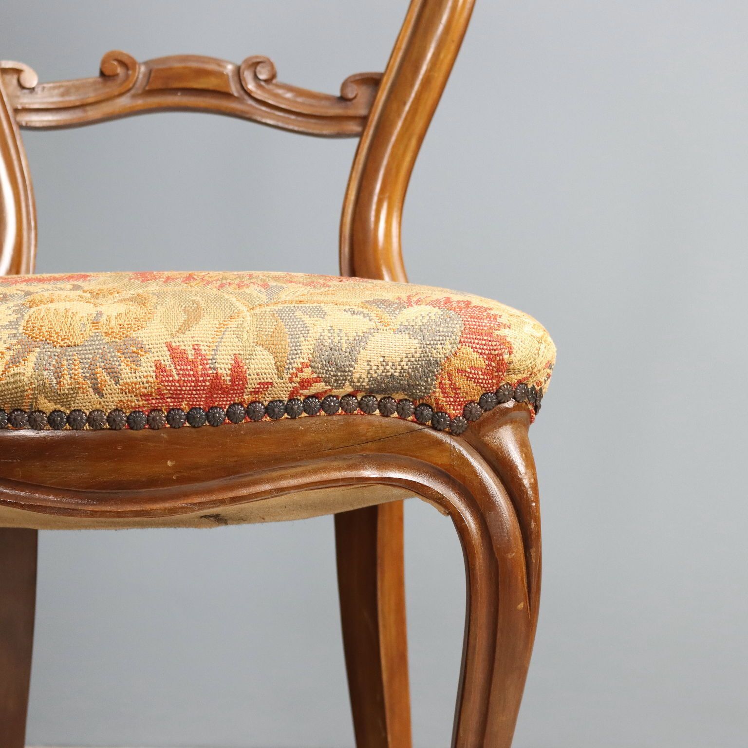 Antique Chairs Louis Philippe Walnut Fabric Italy XIX Century photo 310.0