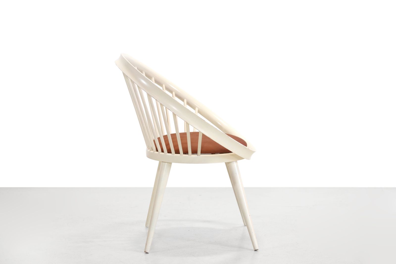 White Yngve Ekstrom Circle Chair With Leather Cushion photo for sale