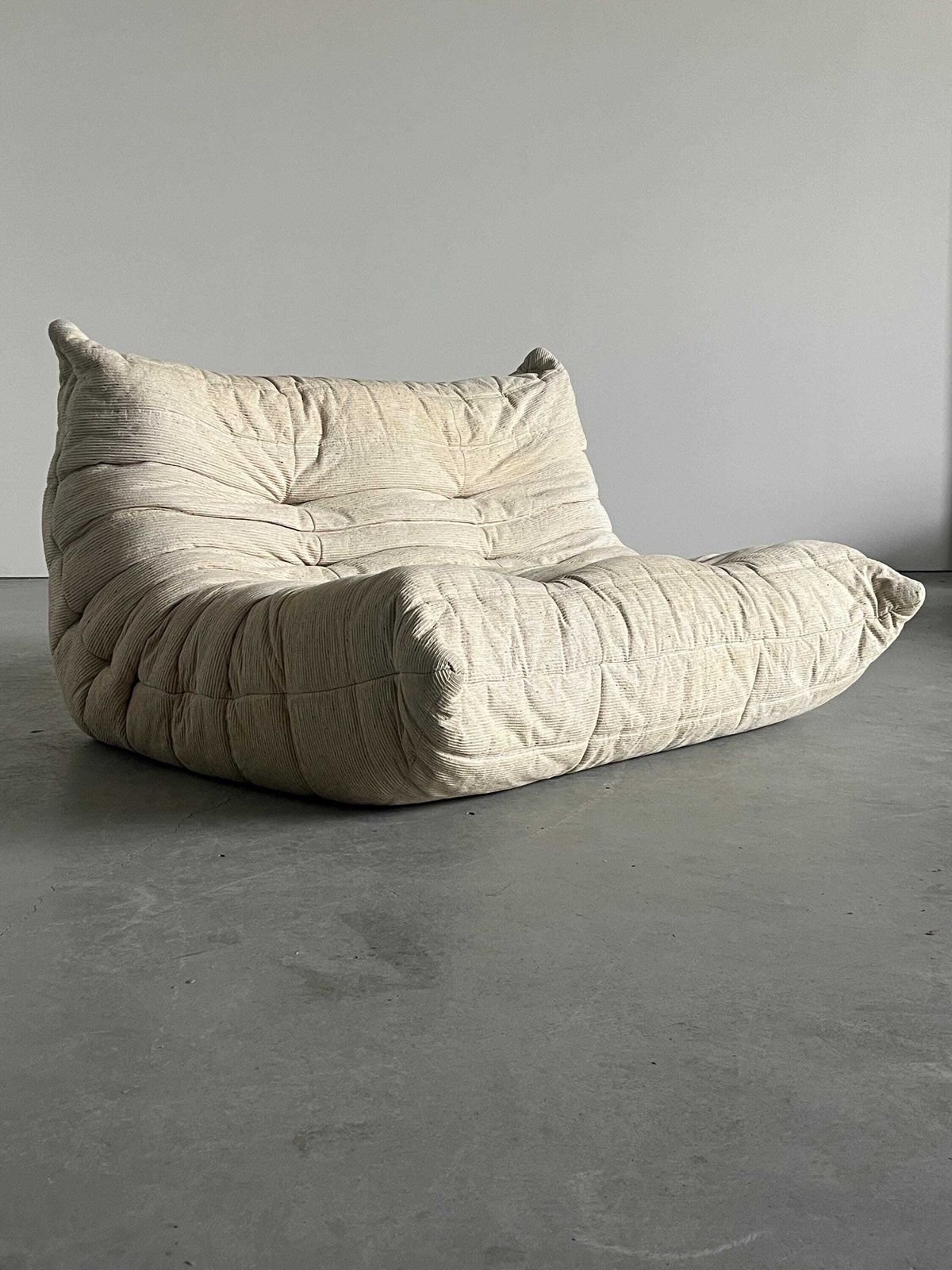 Vintage Iconic ‘Togo’ Two Seater Sofa By Michel Ducaroy In Off White Fabric, 1970s France photo for sale
