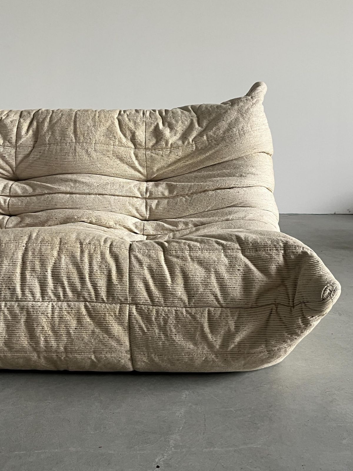 photo for sale Vintage Iconic ‘Togo’ Two Seater Sofa By Michel Ducaroy In Off White Fabric, 1970s France