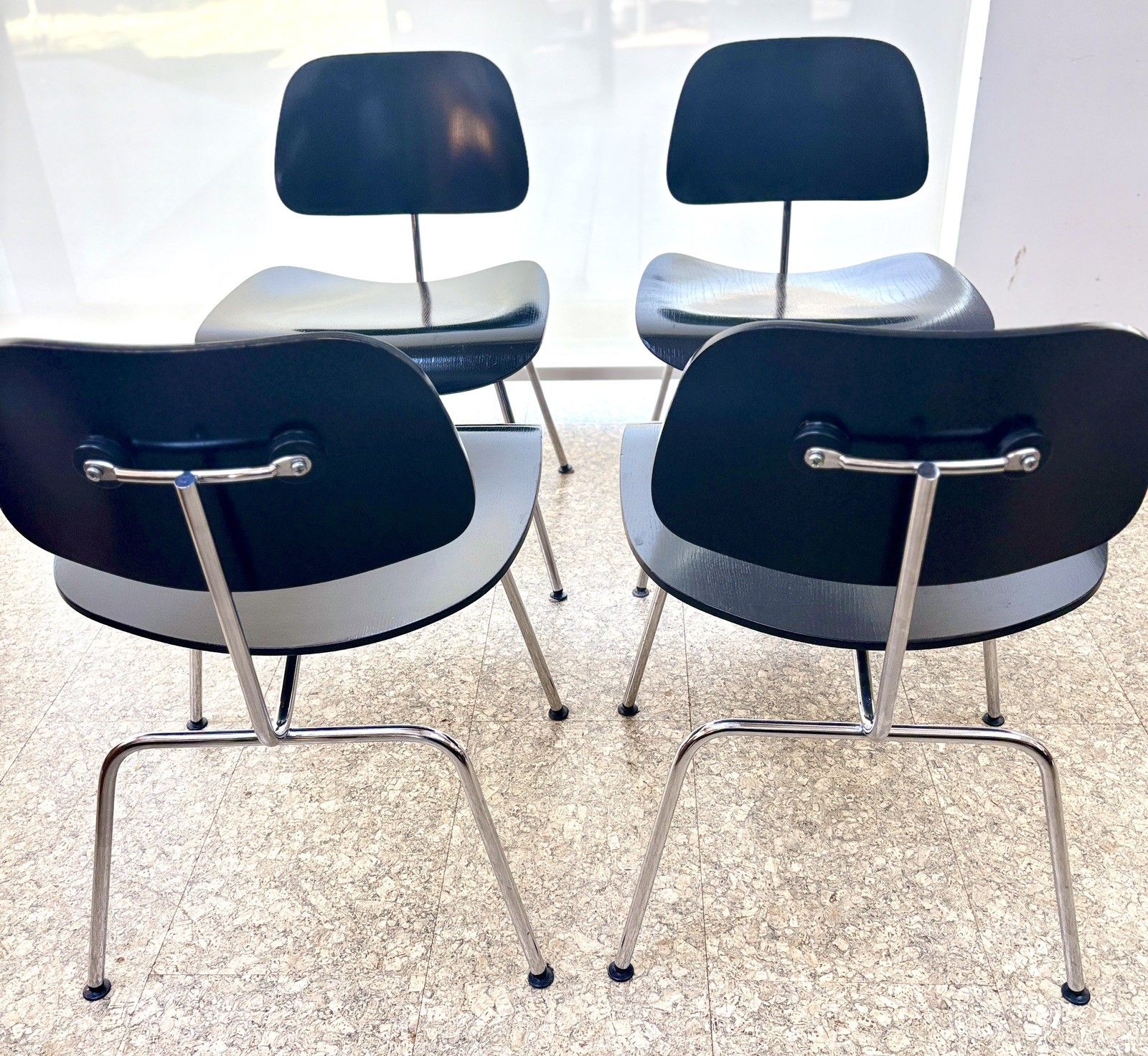 Vintage Mid Century Dcm Black Plywood Dining 4 X Chairs/ Herman Miller Retro photo 825.0