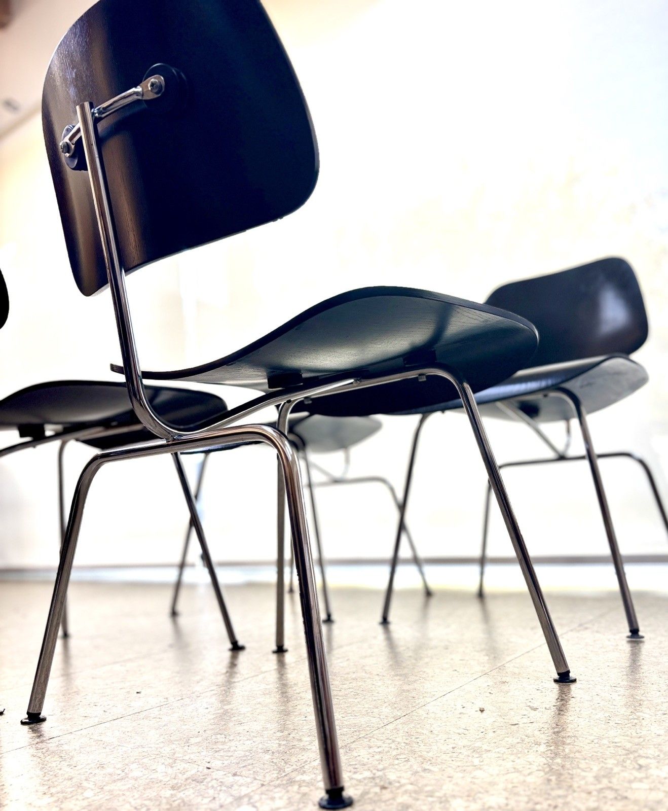 Furniture Vintage Mid Century Dcm Black Plywood Dining 4 X Chairs/ Herman Miller Retro photo