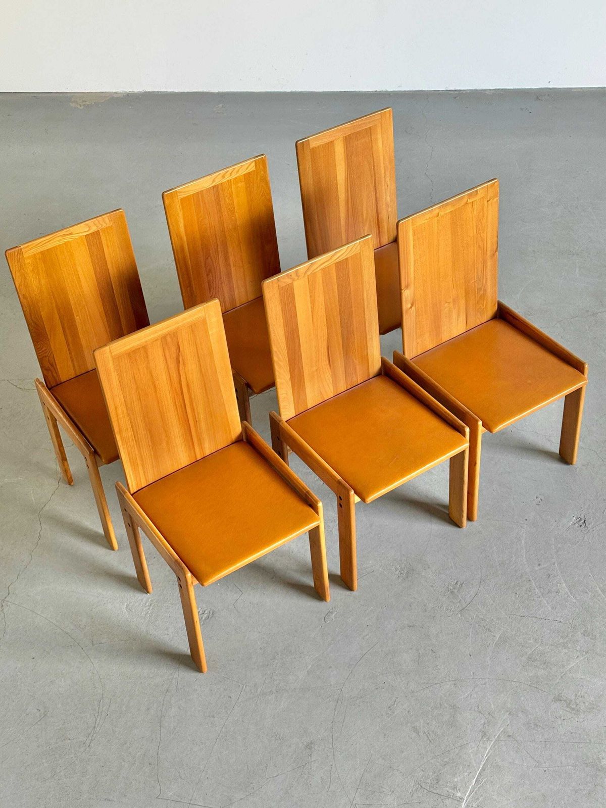 Set Of 6 Elegant Dining Chairs In Elm And Leather By Romanutti, 1970s photo 2354.0