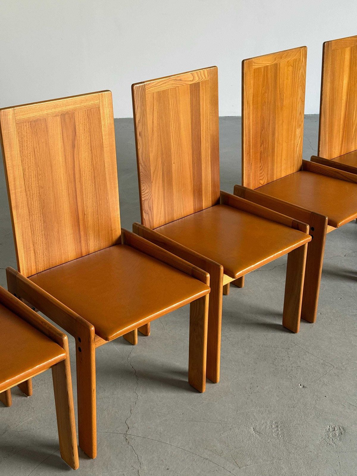 Set Of 6 Elegant Dining Chairs In Elm And Leather By Romanutti, 1970s photo buy
