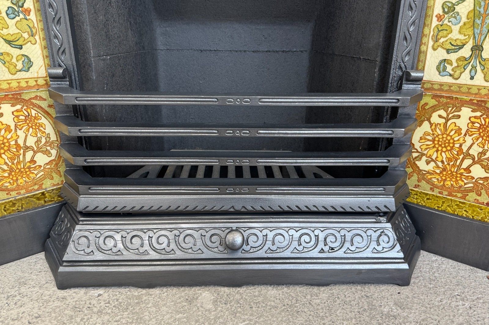 Home Fixtures Fireplace Grate Victorian 19th Century Cast Iron Antique Reclaimed 1889 1893 photo