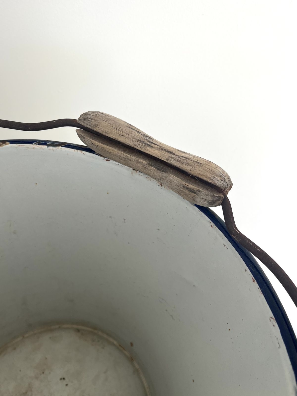Vintage Italian Blue & White Enamel Bucket photo vinterior