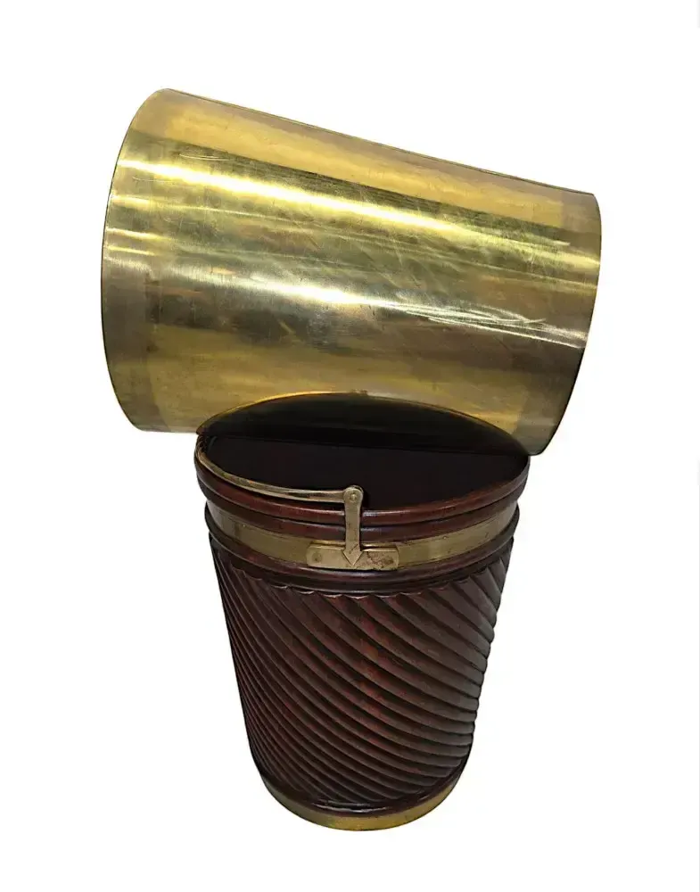 A Fabulous 20th Century Irish Design Hand Made Mahogany Peat Bucket With Brass Liner And Fittings photo vintage
