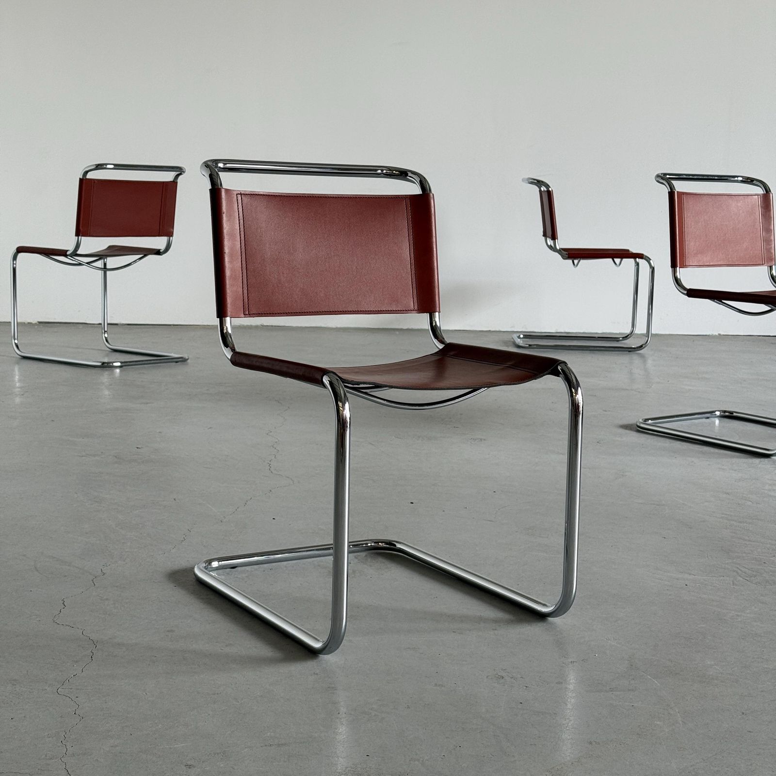 Mart Stam S33 Design Leather Cantilever Chairs By Fasem Italy, 1980s