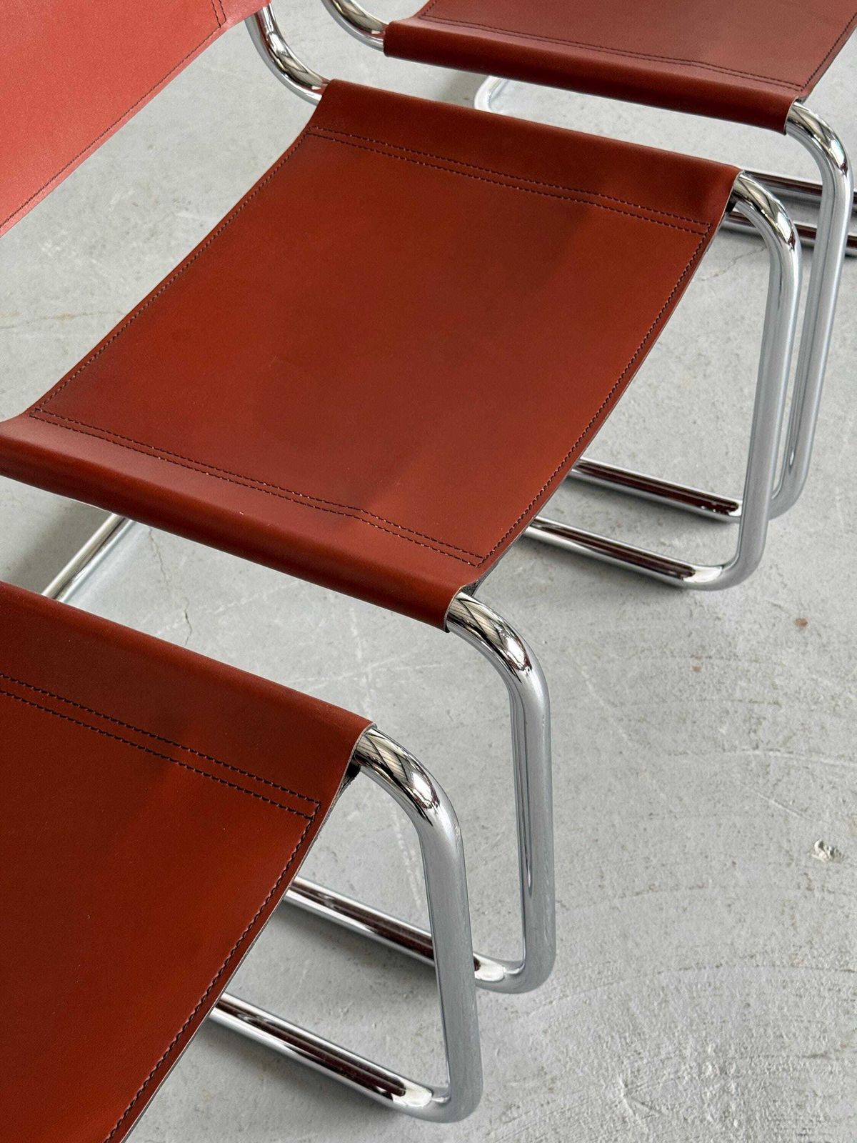 photo furniture Mart Stam S33 Design Leather Cantilever Chairs By Fasem Italy, 1980s