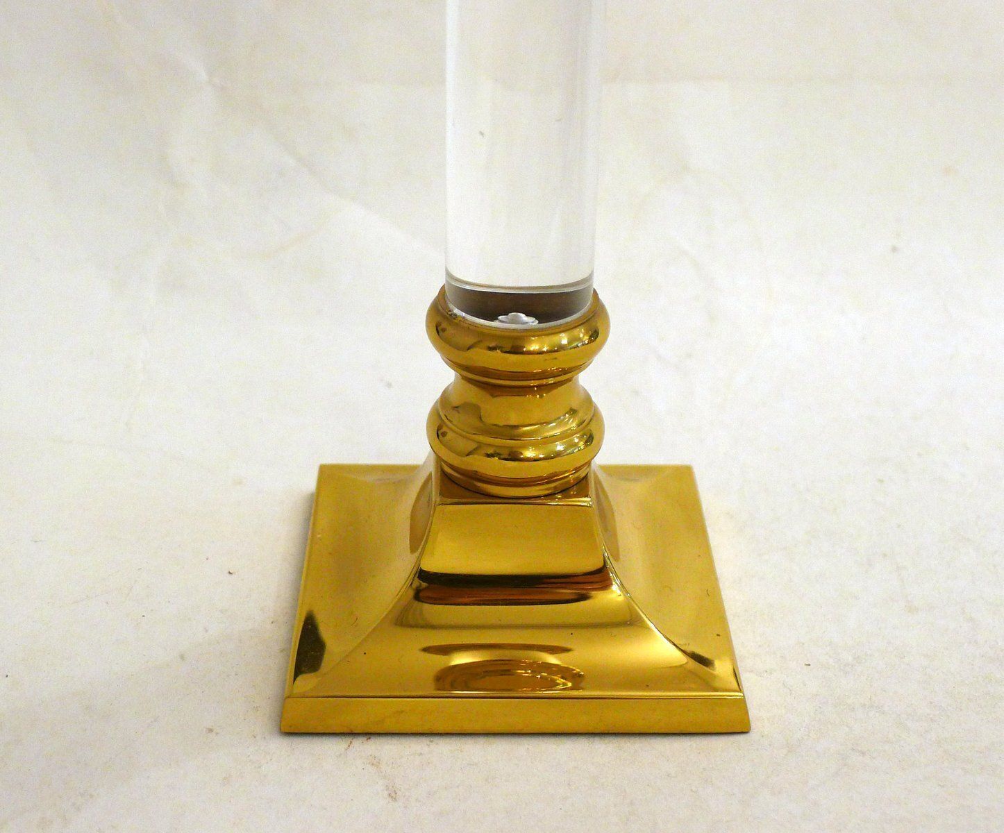 Vintage Column Candleholder In Gilded Brass And Transparent Acrylic Glass, 1970s photo vintage