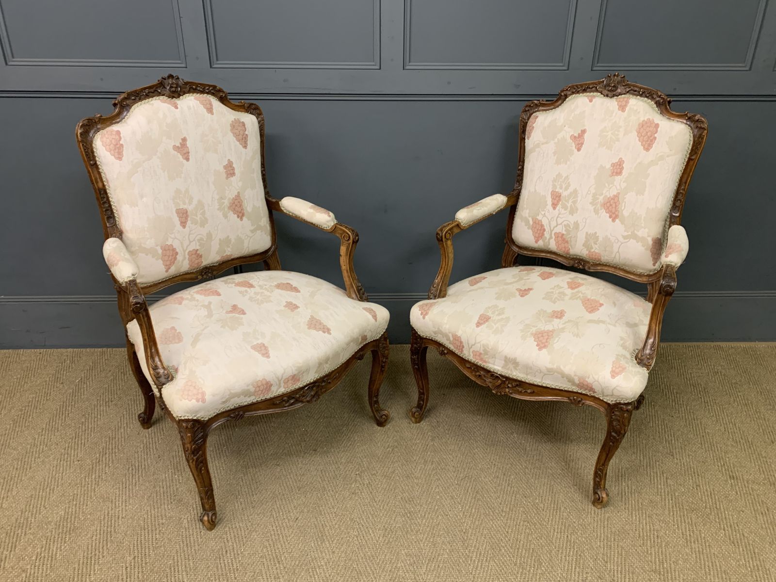Pair Of French Carved Walnut Armchairs photo for sale