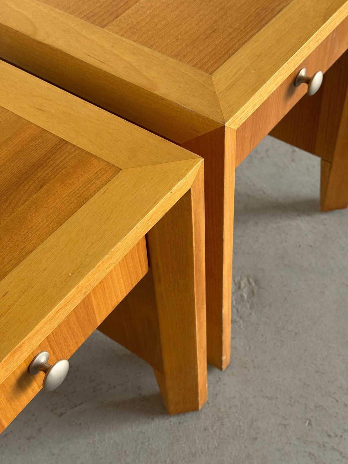 Furniture Pair Of Modernist Geometric Wood Bedside Tables, 1980s photo