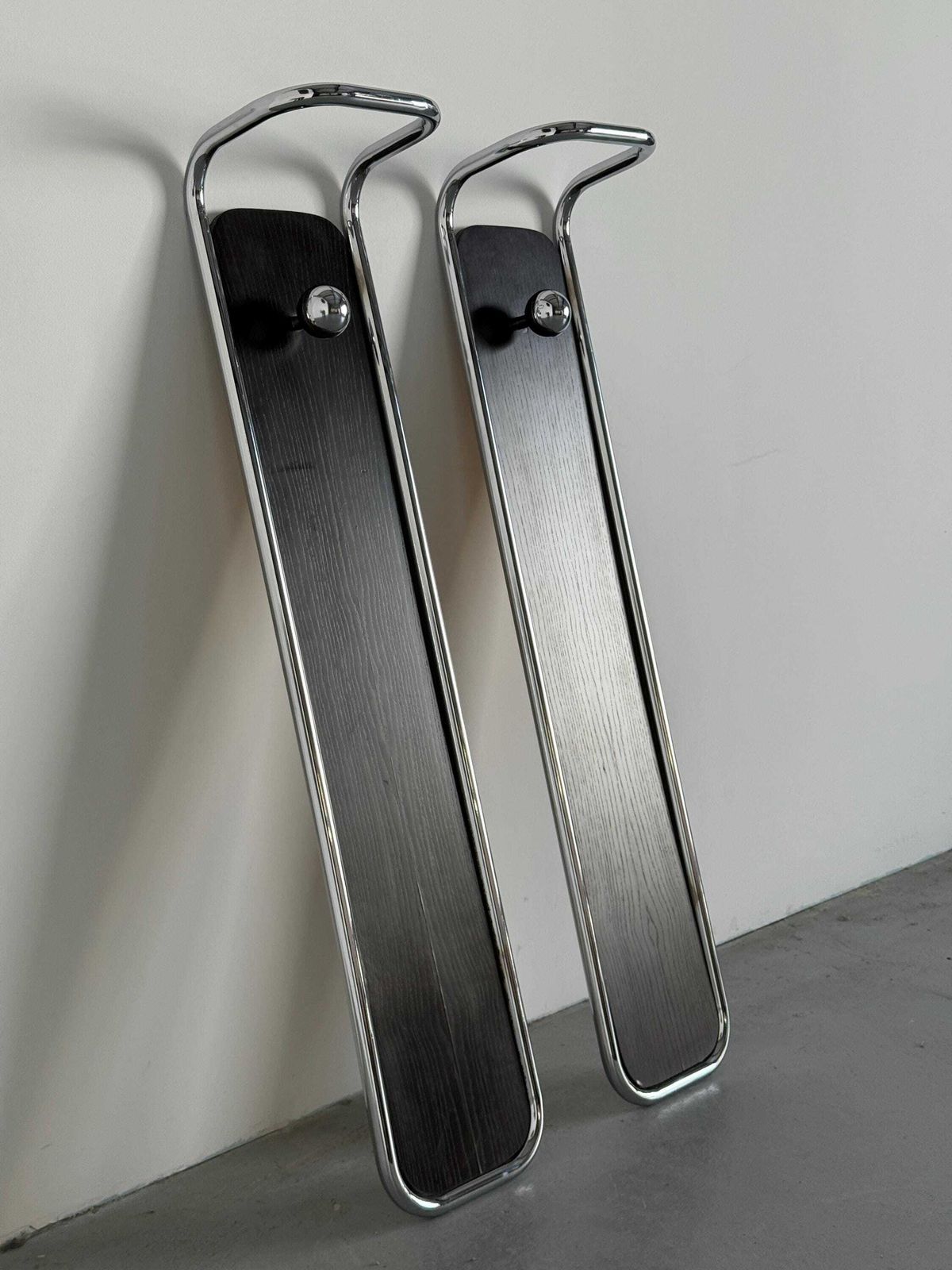 Mid Century Modern Wall Mounted Coat Rack In Wood And Chrome, Italy 1970s photo Furniture