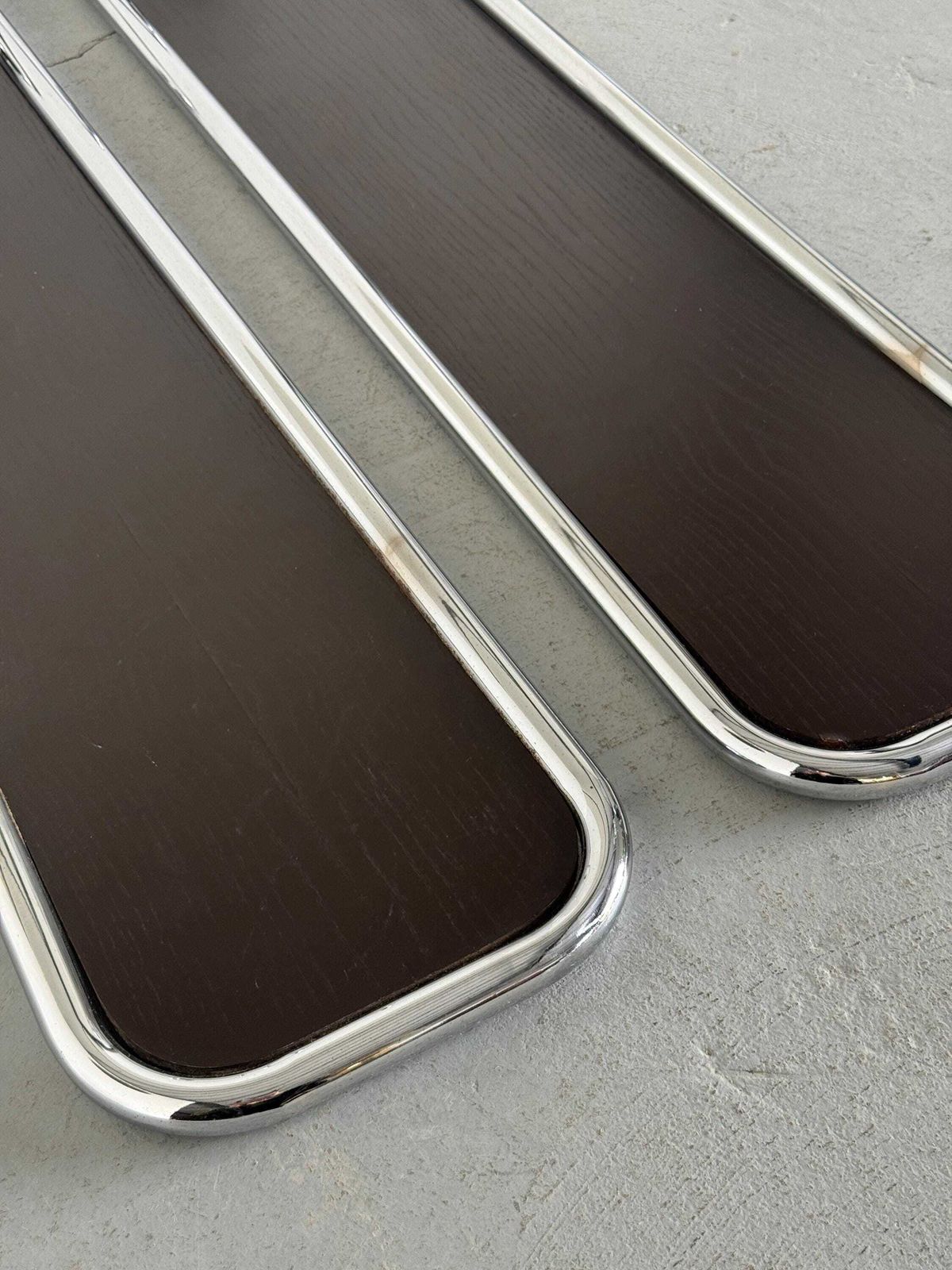 Mid Century Modern Wall Mounted Coat Rack In Wood And Chrome, Italy 1970s photo vintage