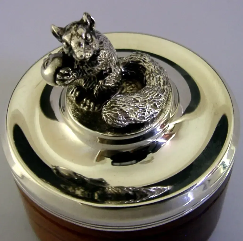 Superb Brian Fuller English Sterling Silver Wooden Box Glis Glis Dormouse 1992 photo for sale