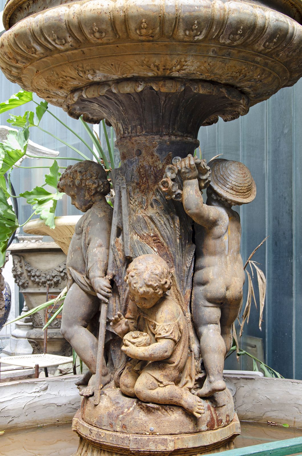 Mid 19th Century Monumental Neoclassical Triple Basin Iron Fountain With Sculptural Motif Of Children By Val D'osne Foundry, France photo vinterior